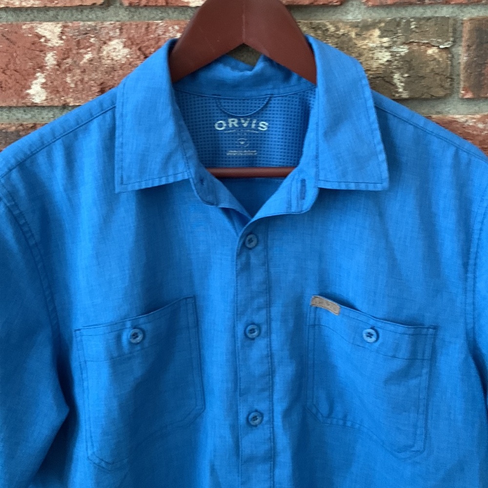 Orvis Blue Casual Short Sleeve Button Down Shirt - Picture 3 of 5